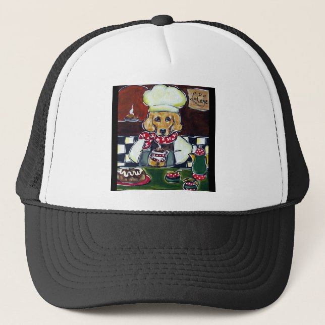 Le Cafe Golden Retriever Trucker Hat (Front)