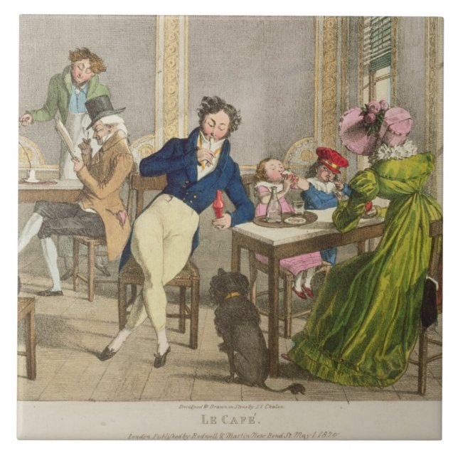 Le Cafe, pub. by Rodwell and Martin, 1820 (colour Tile (Front)