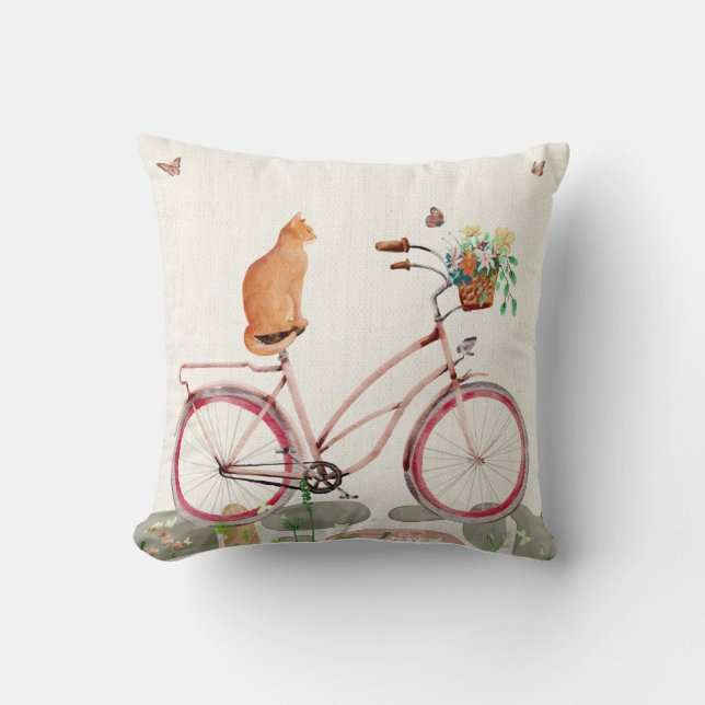 Le Chat à Vélo Throw Pillow (Front)