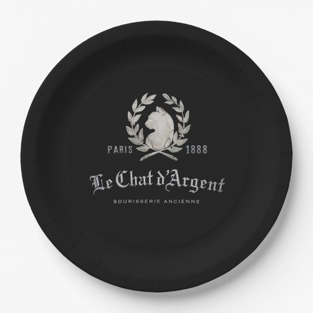 Le Chat d'Argent Paper Plates | Vintage Black (Front)