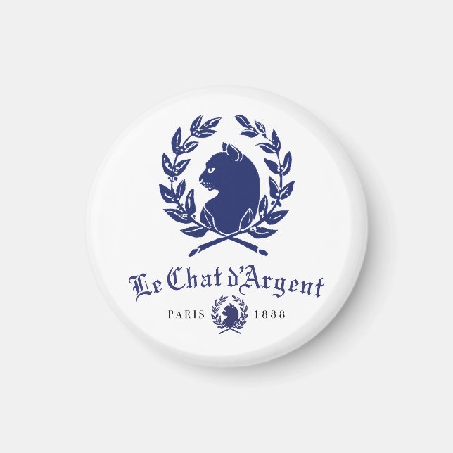 Le Chat d'Argent Paris Round Magnet | Classic Navy (Front)