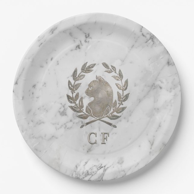 Le Chat d'Argent Personalised Carrara Marble Paper Plate (Front)