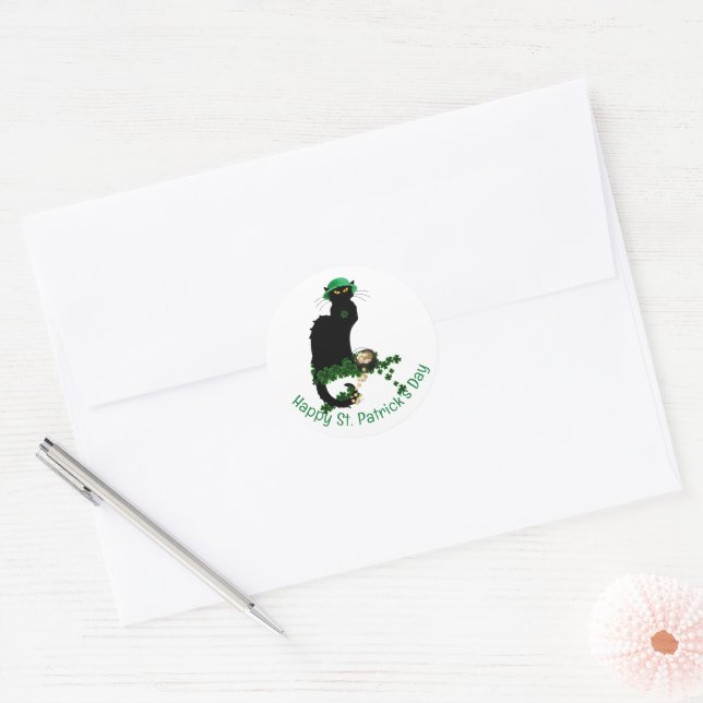 Le Chat Noir Clover St. Patrick's Day Classic Round Sticker (Envelope)
