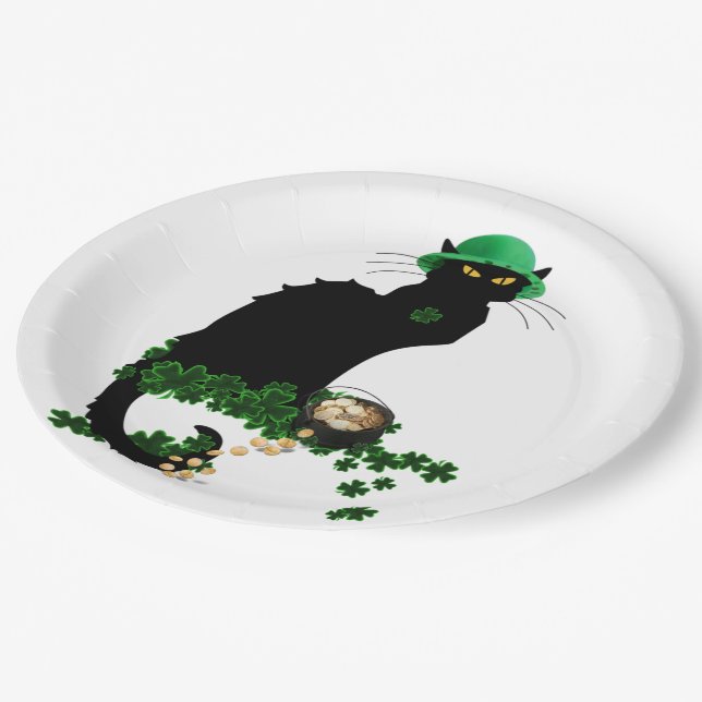 Le Chat Noir Clover St. Patrick's Day Paper Plate (Angled)