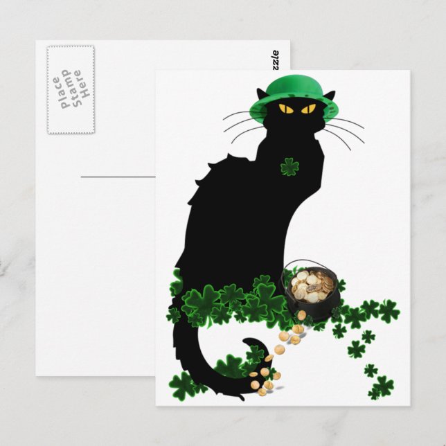Le Chat Noir Clover St. Patrick's Day Postcard (Front/Back)