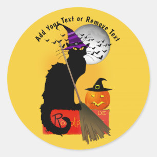 Le Chat Noir Halloween Witch Classic Round Sticker