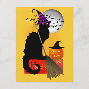 Le Chat Noir Halloween Witch Postcard