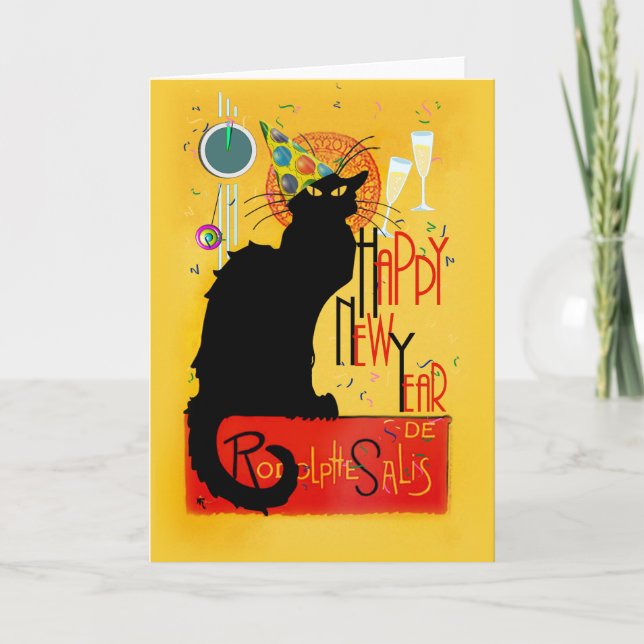 Le Chat Noir Happy New Year Party Holiday Card (Front)