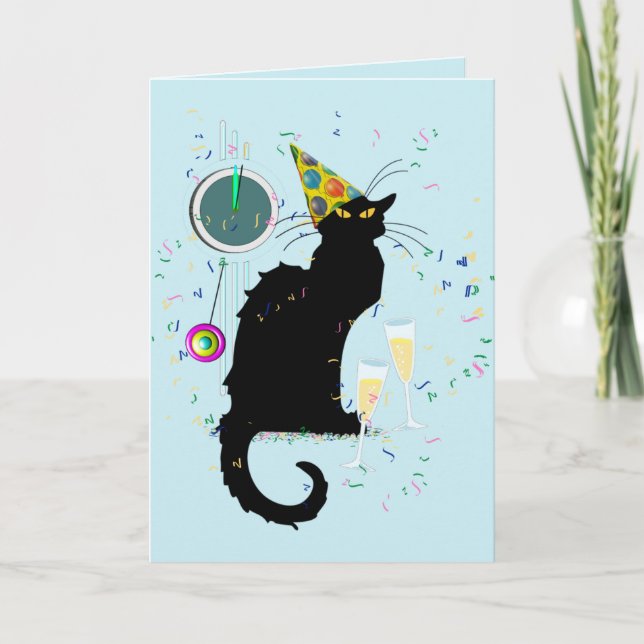 Le Chat Noir Happy New Year Party Holiday Card (Front)