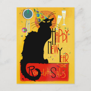 Le Chat Noir Happy New Year Party Holiday Postcard