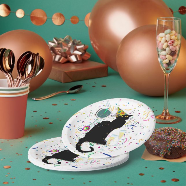 Le Chat Noir Happy New Year Party Paper Plate (Multi)