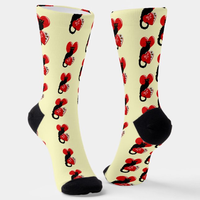 Le Chat Noir Heart Candy Valentine's Day  Socks (Angled)