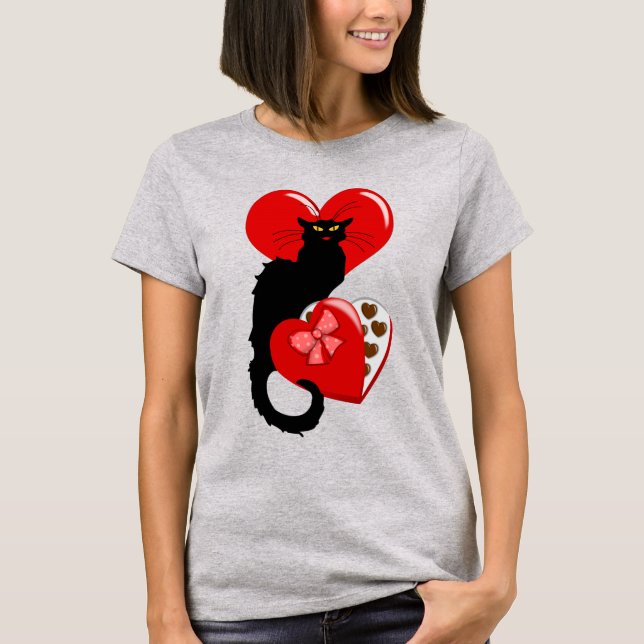 Le Chat Noir Heart Candy Valentine's Day  T-Shirt (Front)