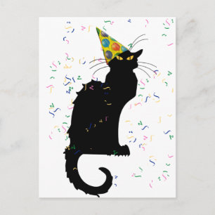 Le Chat Noir Party Hat Confetti Celebration Postcard