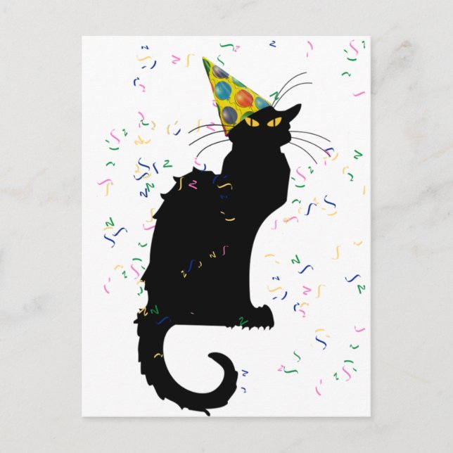Le Chat Noir Party Hat Confetti Celebration Postcard (Front)