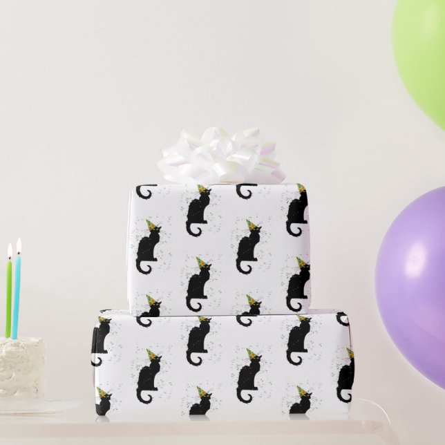 Le Chat Noir Party Hat Confetti Celebration Wrapping Paper (Party Gifts)