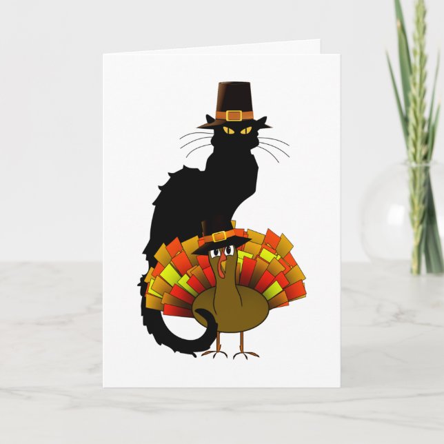  Le Chat Noir Pilgrim Thanksgiving  Holiday Card (Front)