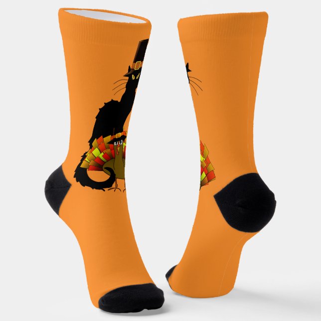 Le Chat Noir Pilgrim Thanksgiving Socks (Angled)