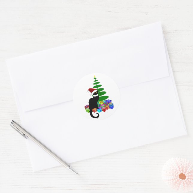 Le Chat Noir Santa Hat Christmas Classic Round Sticker (Envelope)