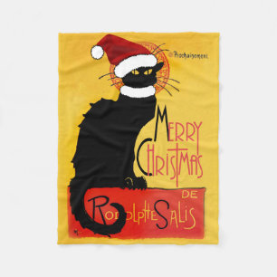 Le Chat Noir Santa Hat Christmas Fleece Blanket