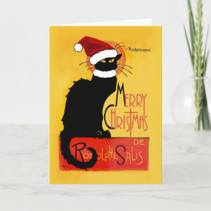Le Chat Noir Santa Hat Christmas Holiday Card