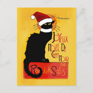 Le Chat Noir Santa Hat Christmas Holiday Postcard