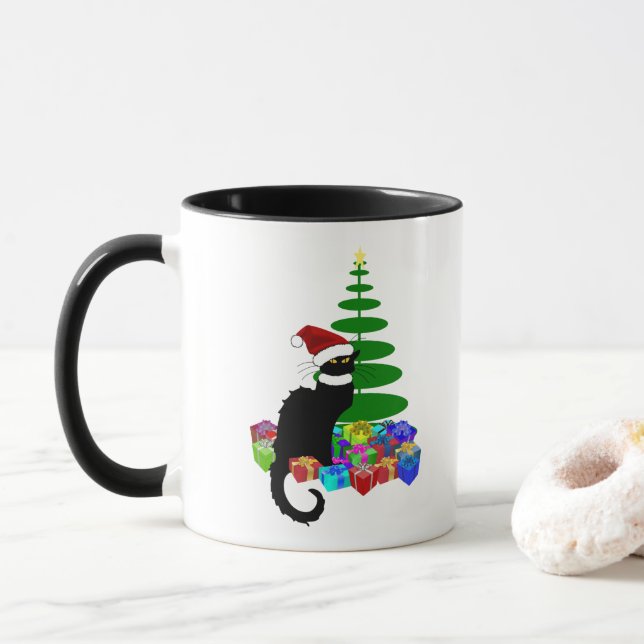 Le Chat Noir Santa Hat Christmas Mug (With Donut)