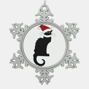 Le Chat Noir Santa Hat Christmas Snowflake Pewter Christmas Ornament