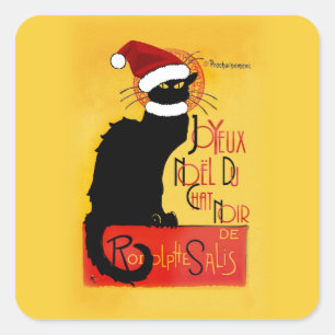 Le Chat Noir Santa Hat Christmas Square Sticker