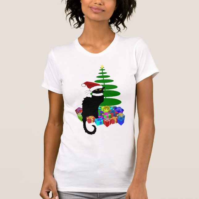 Le Chat Noir Santa Hat Christmas T-Shirt (Front)