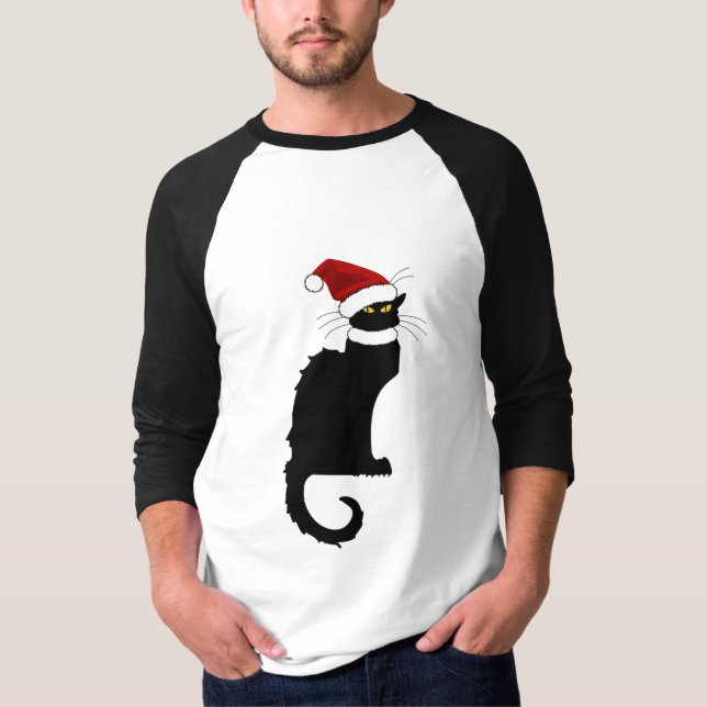 Le Chat Noir Santa Hat Christmas T-Shirt (Front)