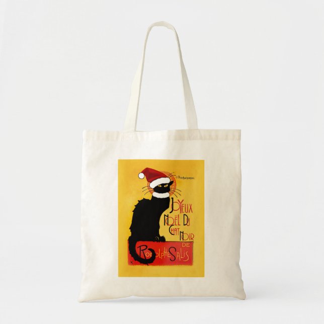 Le Chat Noir Santa Hat Christmas Tote Bag (Front)