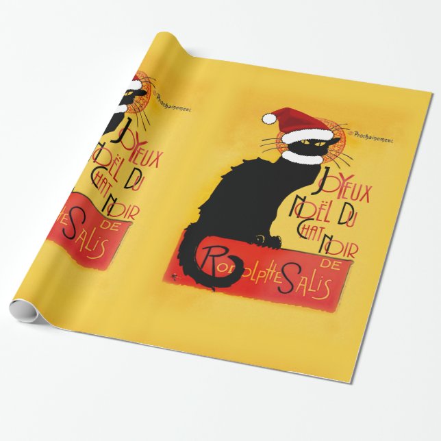 Le Chat Noir Santa Hat Christmas Wrapping Paper (Unrolled)