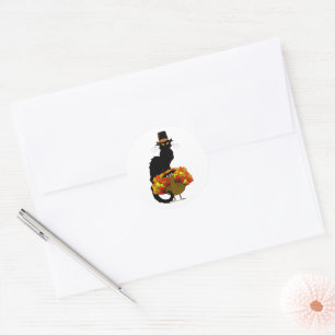 Le Chat Noir Thanksgiving and Pilgrim Turkey Classic Round Sticker
