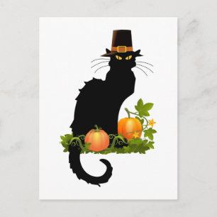 Le Chat Noir Thanksgiving and Pilgrim Turkey Holiday Postcard