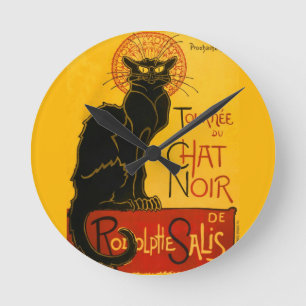 Le Chat Noir The Black Cat Art Nouveau Vintage Round Clock