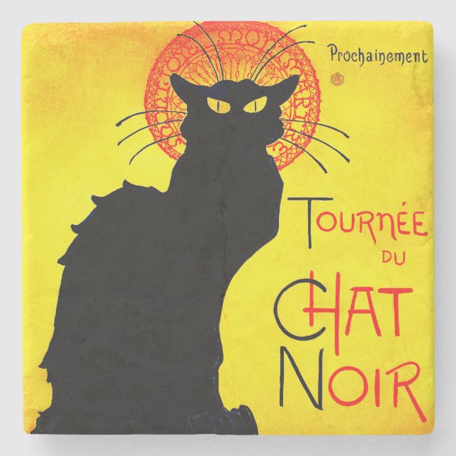 Le Chat Noir Vintage Stone Coaster (Front)