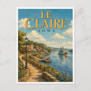 Le Claire Iowa Mississippi River GeoSaga Postcard