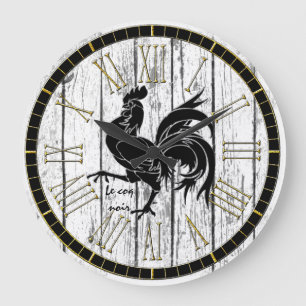 Le coq noir The Black Rooster  Weathered Wood Large Clock