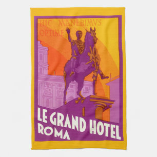 Le Grand Hotel Roma Statue, Italy, Vintage Travel Tea Towel