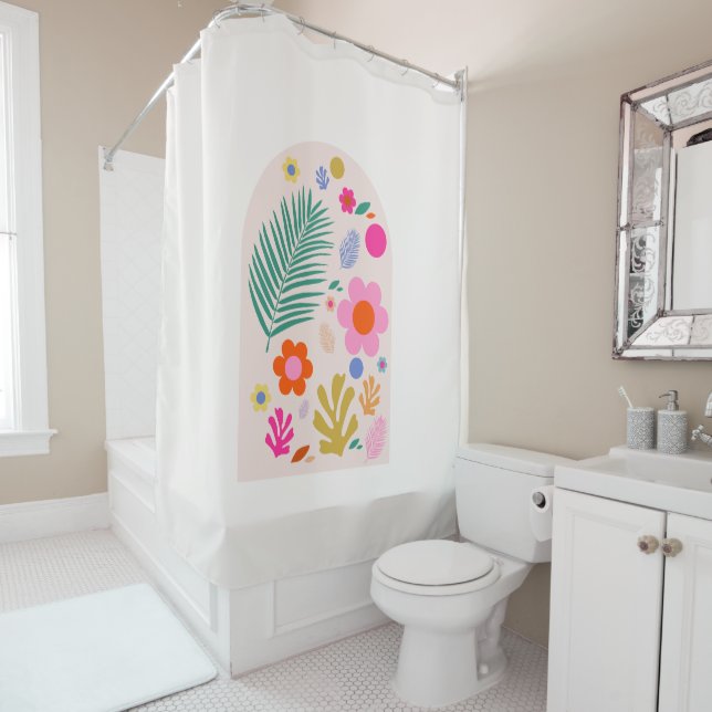 Le Jardin 04 Retro Flowers Modern Floral Shower Curtain (In Situ)