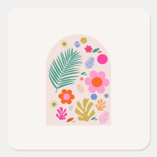 Le Jardin 04 Retro Flowers Modern Floral Square Sticker