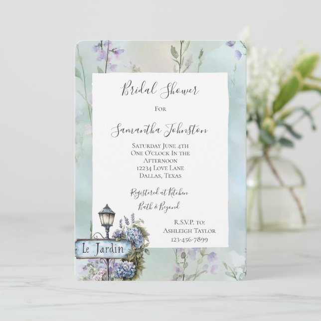 Le Jardin (the garden) Pretty Floral Bridal Shower Invitation (Standing Front)