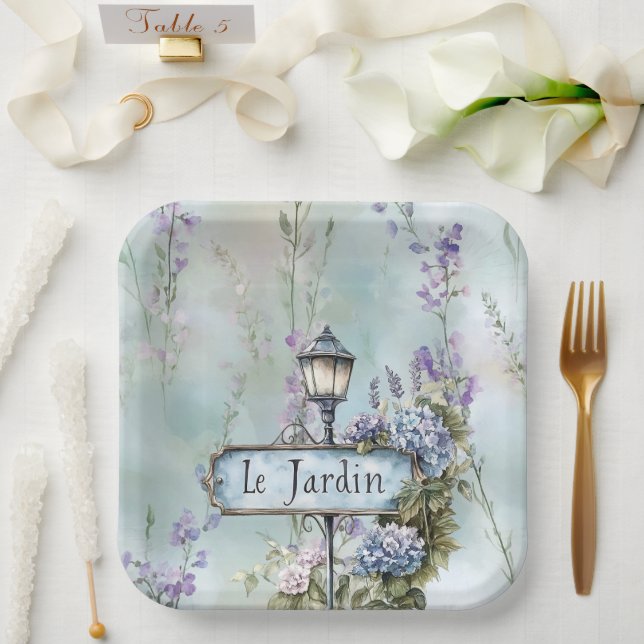 Le Jardin (the garden) Pretty Purple Flowers  Paper Plate (Wedding)
