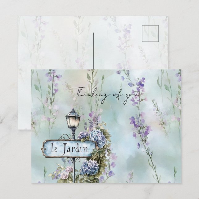 Le Jardin (the garden) Pretty Purple Flowers Postcard (Front/Back)