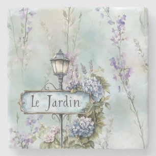 Le Jardin (the garden) Pretty Purple Flowers Stone Coaster