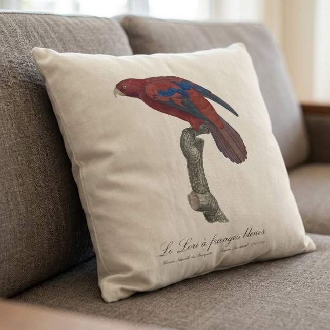 Le Lori a franges bleues  Cushion (Long-Tailed Red Lory, Trichoglossus borneus. Throw Pillow)