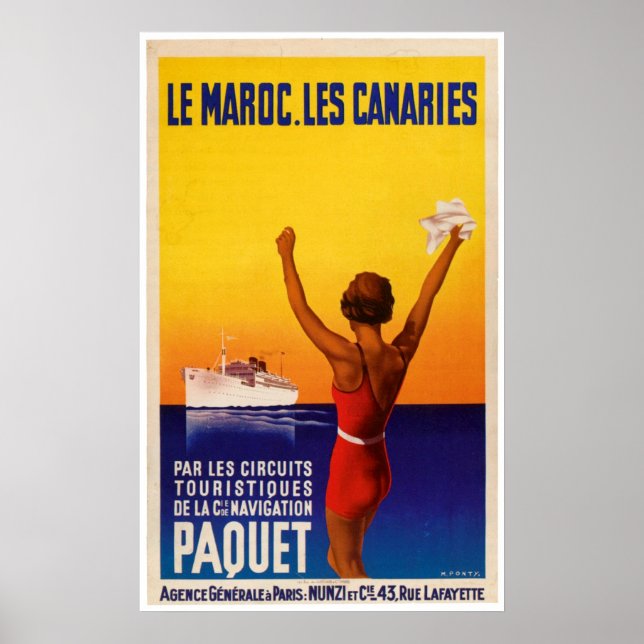 Le Maroc Les Canaries Vintage Ship Ad Poster (Front)