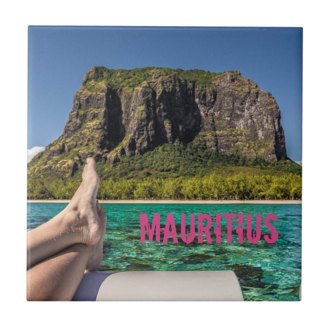 Le Morne Brabant Mauritius view from boat at sea Ceramic Tile (Front)