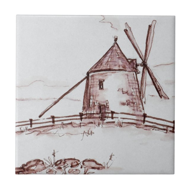 Le Moulin de Moidrey Windmill | Pontorson Ceramic Tile (Front)